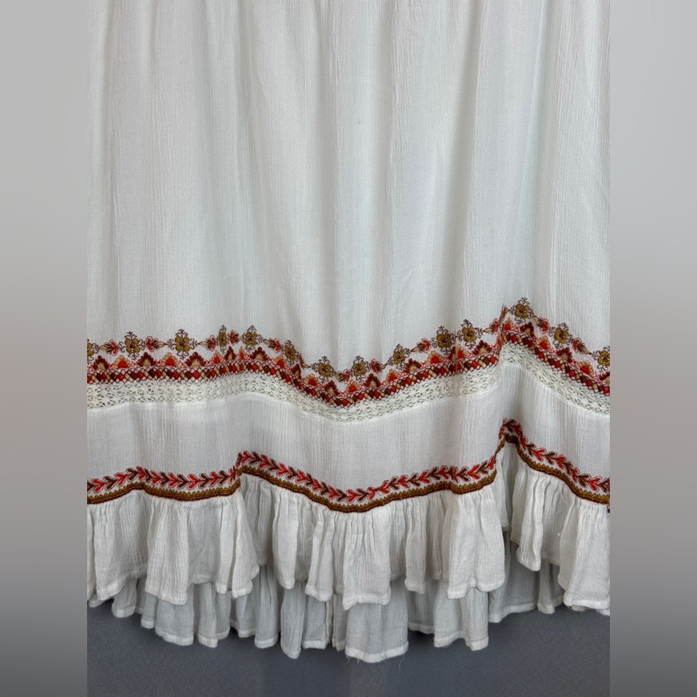 Free People Sunrise Wanderer Ivory Orange Embroidered Mini Dress - Size Small - Picture 9 of 16